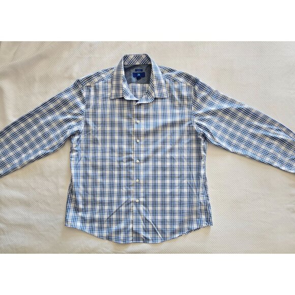 Egara Mens Non-Iron Blue & White Plaid Button-Down Shirt XXL 100% Cotton - Picture 1 of 8